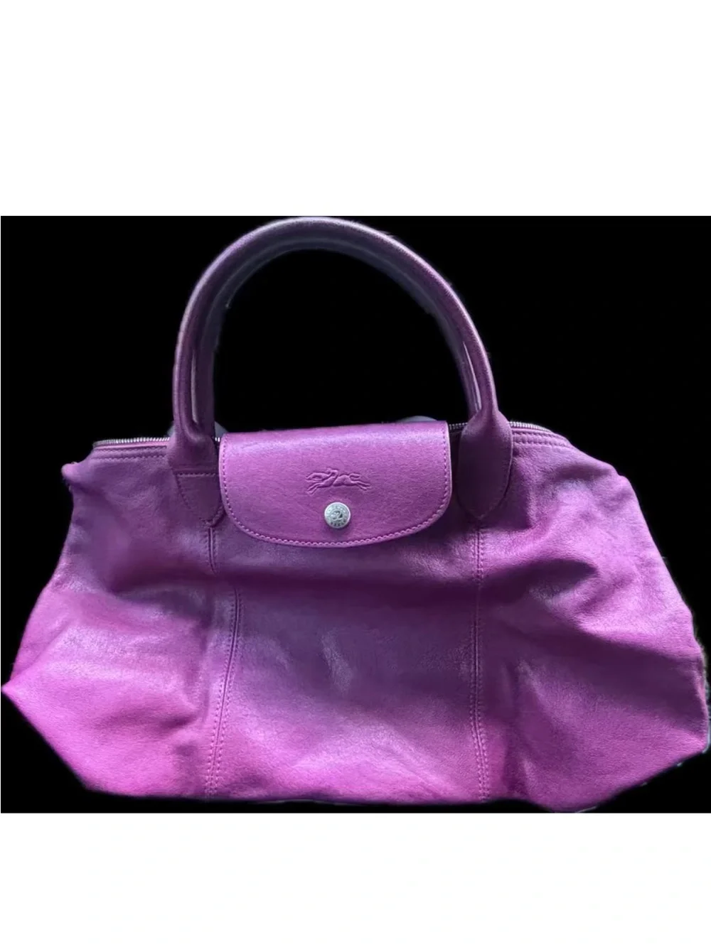 LONGCHAMP Le Pliage Cuir Tote Bag Lambskin Leather Pink Rare Color